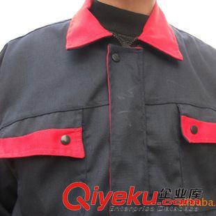 制服 大量供應(yīng)深藍(lán)拼色紅領(lǐng)帆布工作服 廠家直銷 工裝男女均可原始圖片3