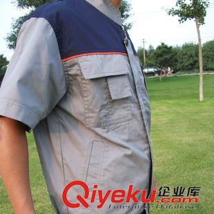 制服 廠家直銷立領(lǐng)純棉吸汗透氣半袖服 純棉拼色舒適工人作訓(xùn)服原始圖片2