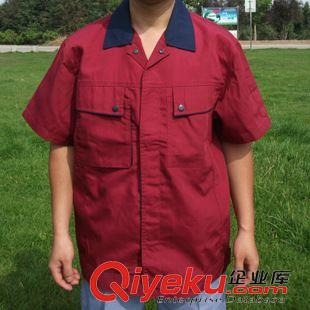 制服 廠家直銷立領(lǐng)純棉吸汗透氣半袖服 純棉拼色舒適工人作訓(xùn)服