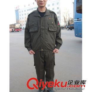 春秋工作服 低價批發(fā)綠外軍帆布立體口袋長袖春秋款軍迷作訓(xùn)工作服套裝