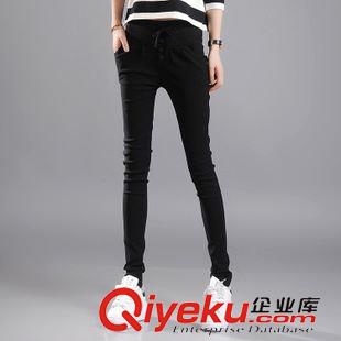 8月27號新款 實拍2015韓版大碼排扣小腳哈倫褲女褲白色時尚系帶休閑褲長褲原始圖片3