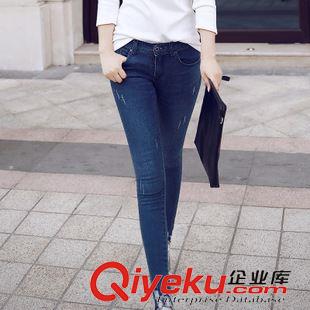 8月1號(hào)新款 2015秋韓版女外穿彈力破洞牛仔鉛筆褲打底九分小腳長(zhǎng)褲黑色
