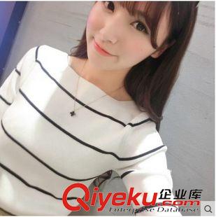 8月1號新款 2015韓國秋冬季女條紋套頭打底衫針織衫一字領毛衣原始圖片2