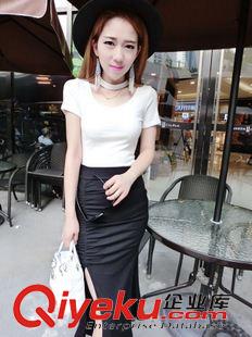 7月20號(hào)新款 2015新款歐美性感夜店短袖百搭上衣+不規(guī)則開(kāi)叉半身裙 套裝原始圖片3
