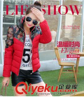 羽絨服/棉衣 實拍2015短款棉衣女韓版時尚修身拼花娃娃領(lǐng)糖果色羽絨棉服外套原始圖片3