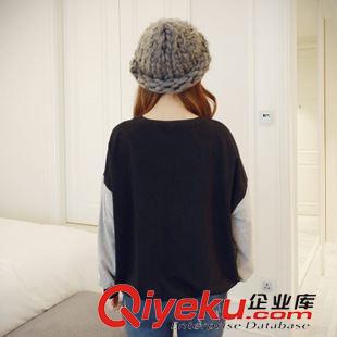 女式T恤 大碼韓版t恤女2015秋裝上衣打底衫拼色印花圓領寬松套頭衛(wèi)衣原始圖片3