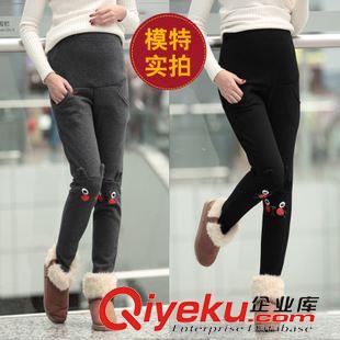 孕婦裝系列 實(shí)拍2015時(shí)尚口袋可愛貓咪托腹打底褲 孕婦冬裝加絨加厚靴褲原始圖片3