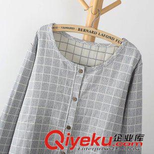 9月26日新品 秋季日式新品加厚棉麻大格子圓領(lǐng)長袖外套 女裝衣服女批發(fā) 3261