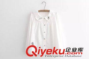 9月26日新品 秋裝新款風車女孩刺繡娃娃領寬松長袖白襯衫日系森女系 3262原始圖片2