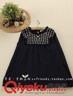 9月26日新品 日系森林系 清新文藝百搭圓領長袖刺繡襯衫襯衣女 3265原始圖片3