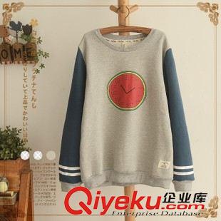9月26日新品 2015秋季女裝清新西瓜時鐘印花圓領加絨棉衛衣女 3261原始圖片2