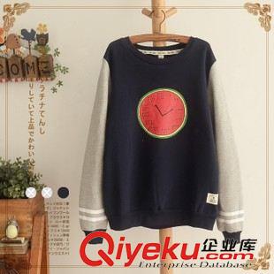 9月26日新品 2015秋季女裝清新西瓜時鐘印花圓領加絨棉衛衣女 3261原始圖片3