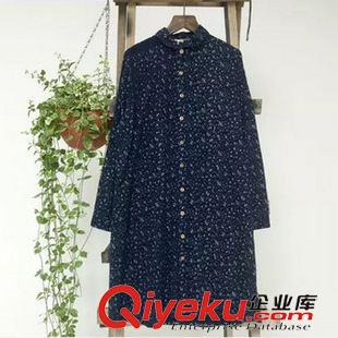 9月24日新品 2015秋冬新款日系森女系復(fù)古文藝碎花翻領(lǐng)長袖中長款襯衫女3240