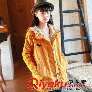 9月24日新品 冬裝女裝新款加厚棉服貓咪刺繡羊羔毛中長款連帽棉衣 棉襖3213原始圖片2
