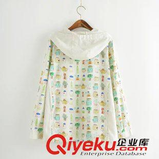 9月24日新品 2015秋季日系森女系棉麻拼色印花貓頭鷹連帽長袖外套 女3209原始圖片3
