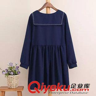 9月21日新品 2015秋新品森女日系時尚翻領(lǐng)繡花長袖連衣裙短裙女 3145原始圖片2
