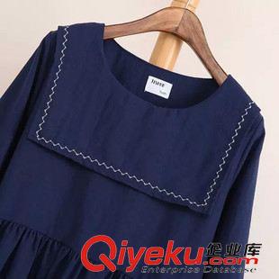 9月21日新品 2015秋新品森女日系時尚翻領(lǐng)繡花長袖連衣裙短裙女 3145原始圖片3