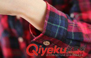 9月21日新品 2015秋冬新款日系森女系學(xué)院風(fēng)格紋翻領(lǐng)長袖中長款襯衫女3143原始圖片2