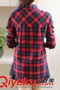 9月21日新品 2015秋冬新款日系森女系學(xué)院風(fēng)格紋翻領(lǐng)長袖中長款襯衫女3143原始圖片3