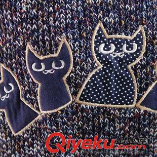 9月21日新品 2015秋新品森女日系時尚5只貓寬松翻領套頭毛衣女 3148原始圖片3