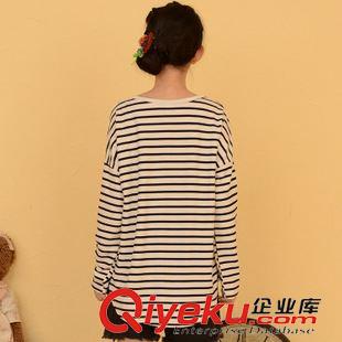 9月21日新品 秋季女裝 日系小清新甜美貼布女孩刺繡條紋寬松長(zhǎng)袖T恤女 3124原始圖片2