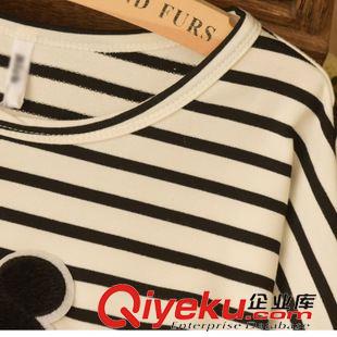 9月21日新品 秋季女裝 日系小清新甜美貼布女孩刺繡條紋寬松長(zhǎng)袖T恤女 3124原始圖片3