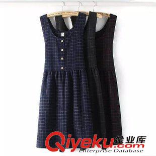 9月13日新品 秋季新款日系森女系毛呢格子無袖背心連衣裙 女2869