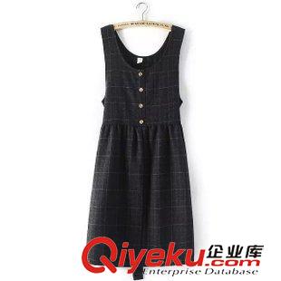 9月13日新品 秋季新款日系森女系毛呢格子無袖背心連衣裙 女2869