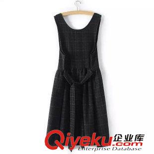 9月13日新品 秋季新款日系森女系毛呢格子無袖背心連衣裙 女2869