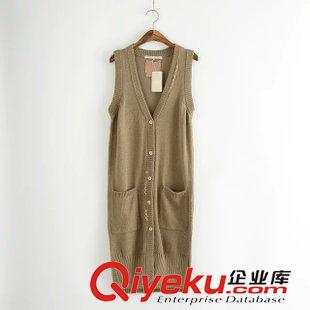 9月10日新品 2015秋季日系森女系V領(lǐng)單排扣口袋側(cè)面開(kāi)叉針織馬甲 2734