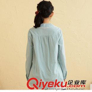 9月9日新品 秋裝新款女裝森女系甜美可愛娃娃領(lǐng)小鴨子棉麻刺繡長袖襯衫女2724