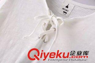 9月6日新品 2015秋季日系森女系簡(jiǎn)約光版領(lǐng)口系帶長(zhǎng)袖T恤 女2494原始圖片3