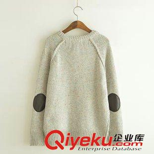 9月6日新品 2015秋季日系森女系圓領(lǐng)套頭補(bǔ)丁貼皮套頭毛衣 女 2498原始圖片3
