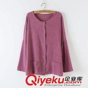 9月5日新品 2015秋季日系森女系圓領(lǐng)單排扣棉麻外套 女2479原始圖片3