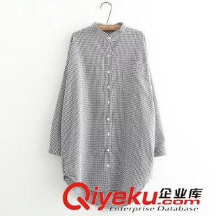 9月2日新品 秋季新款細格子拼接襯衣女秋新款翻領(lǐng)長袖日系寬松長版襯衫2443