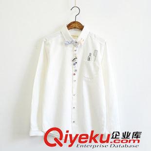 9月1日新品 學(xué)院風(fēng)刺繡貼布長袖襯衫襯衣女日系森女系2015秋裝新款上衣2416