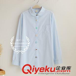 8月31日新品 森系小清新個性鈕扣長袖白襯衫翻領中長款寬松全棉襯衣襯衫女2396原始圖片2