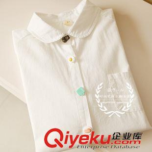 8月31日新品 森系小清新個性鈕扣長袖白襯衫翻領中長款寬松全棉襯衣襯衫女2396原始圖片3