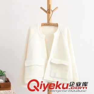8月31日新品 2015新款韓國長袖針織口袋毛衣小開衫潮純色短款女式外套 2400原始圖片3
