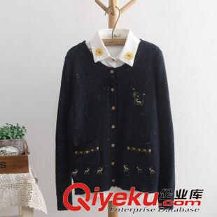 8月31日新品 2015秋冬裝新款森女系小清新小鹿刺繡針織開衫毛衣 2402原始圖片3