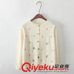 8月31日新品 2015森女系秋季新款復(fù)古時尚森女系玫瑰花刺繡花針織開衫毛衣2393原始圖片2