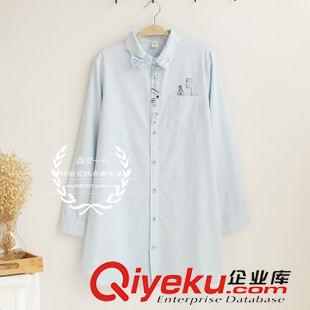 8月30日新品 2015新款蝴蝶結(jié)多扣裝飾翻領(lǐng)寬松中長款長袖襯衫女襯衣 女2354原始圖片2