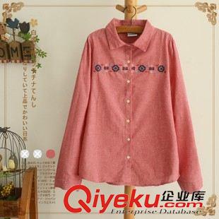 8月29日新品 幾何圖案刺繡領(lǐng)棉麻長袖襯衫白金天使日系森女系2328原始圖片2