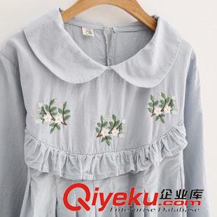 8月22日新品 日式森林系 15年秋裝新款 娃娃領(lǐng)長袖刺繡休閑百搭連衣裙 2100