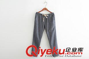 8月22日新品 秋新款小清新文藝風(fēng)格紋休閑小腳長褲抽繩收腰磨毛翻邊女褲2097