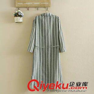 8月22日新品 2015秋季日系森女系寬松系帶粗條紋長(zhǎng)款襯衫裙 女2116