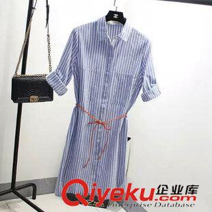 8月20日新品 2015秋季新品森女日系棉麻條紋襯衫裙中長裙女批發2081原始圖片2