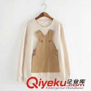 8月19日新品 2015秋季女裝新款日系森女系清新寬松背帶假2件長(zhǎng)袖T恤 女 2040