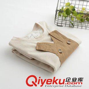 8月19日新品 2015秋季女裝新款日系森女系清新寬松背帶假2件長(zhǎng)袖T恤 女 2040