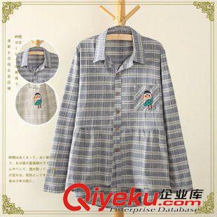 8月16日新品 2015新品森女系寬松百搭棉麻大格子口袋襯衣刺繡貓頭鷹襯衫女1951